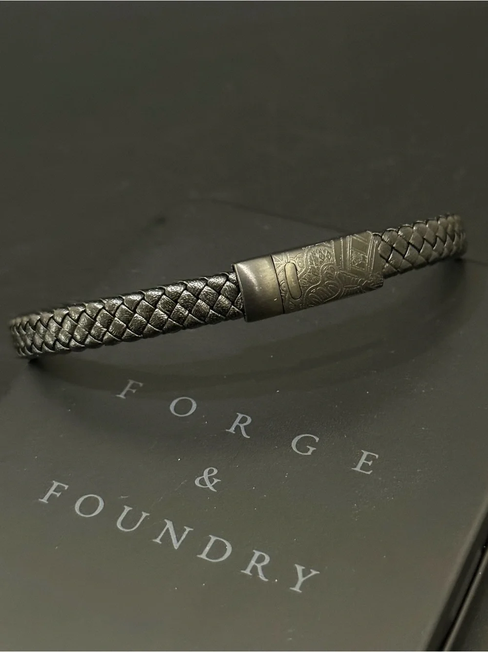 FORGE & FOUNDRY Hanover Artisan Black Braided Leather Magnetic Clasp Bracelet
